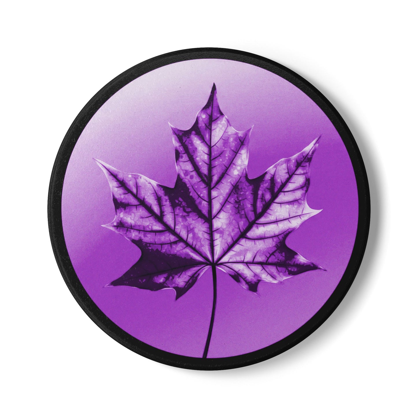 Purple Maple Leaf 4" x 4" Round Ceramic Coaster