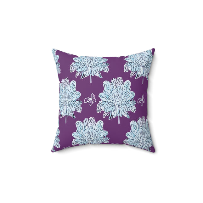 Blue Floral Butterflies 14" x 14" Faux Suede Square Pillow
