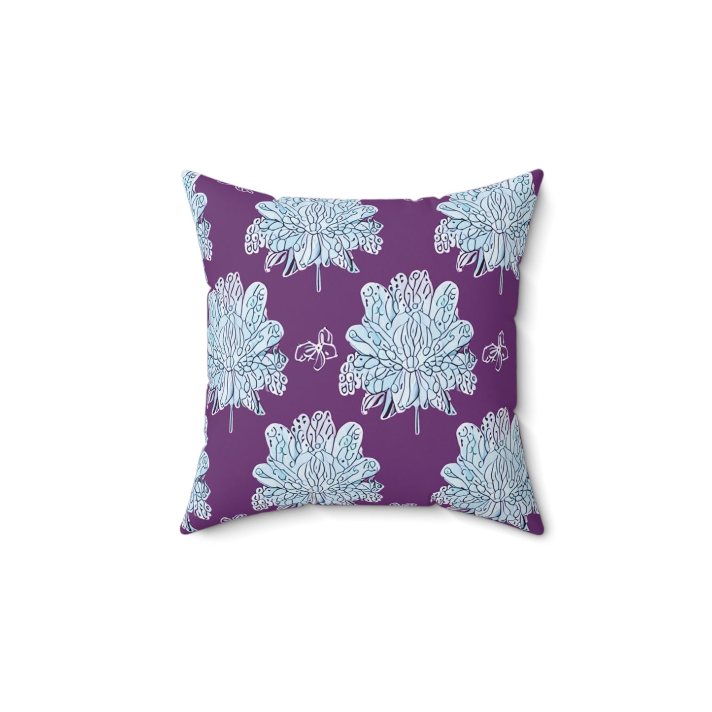 Blue Floral Butterflies 14" x 14" Faux Suede Square Pillow