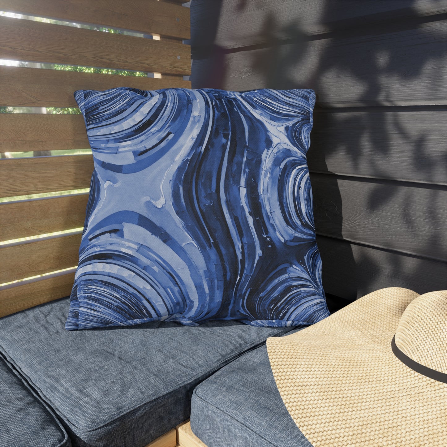 Uzi Spiral Deep Blue 20" x 20" Outdoor Pillow