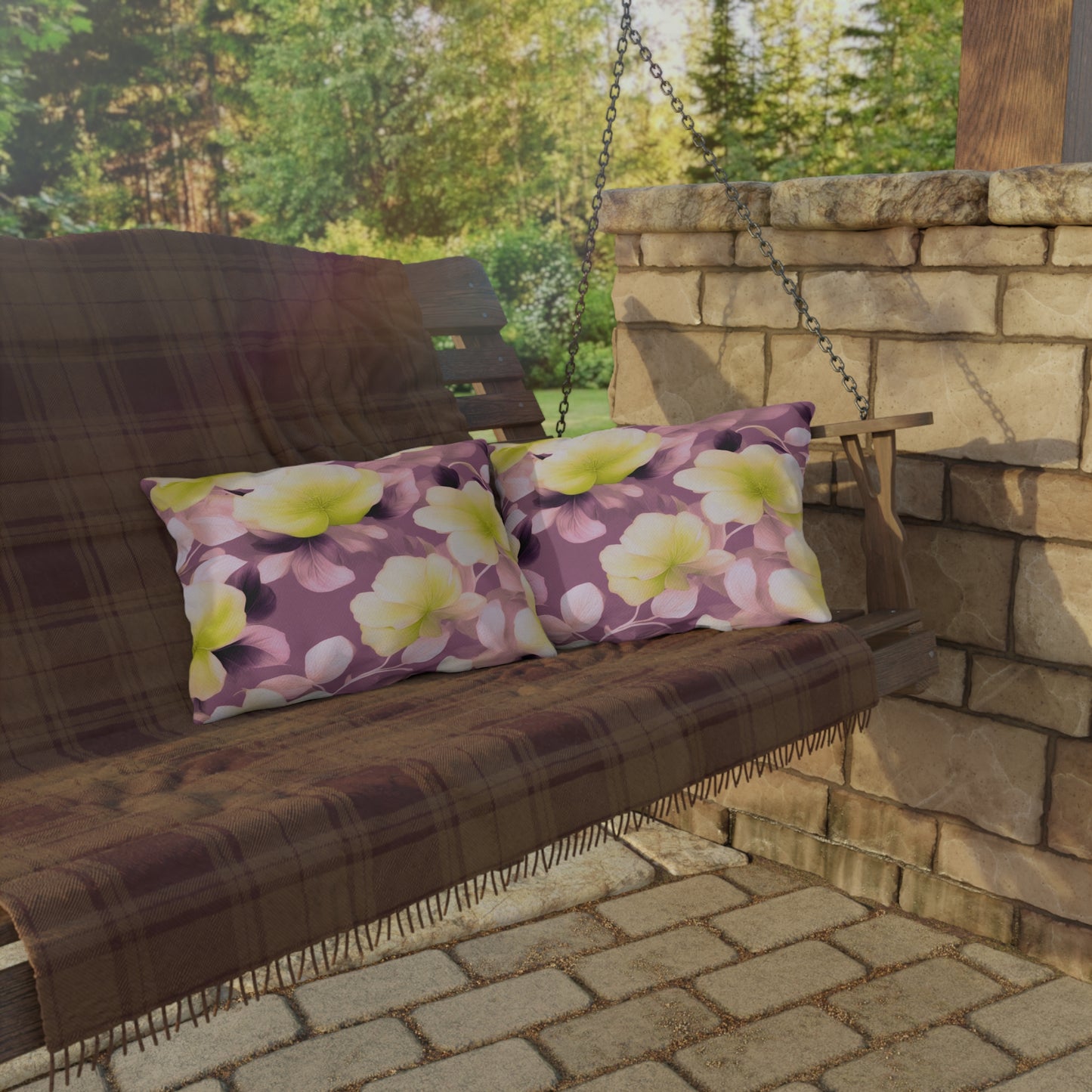 Lemon Blossom Floral Bunch Outdoor Pillow, 20" x 14"