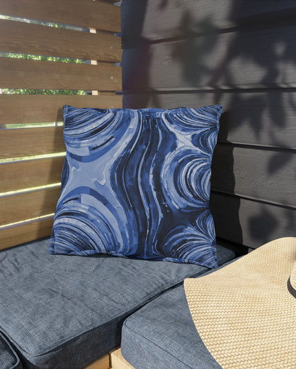 Uzi Spiral Deep Blue Outdoor Pillow, 16" x 16"