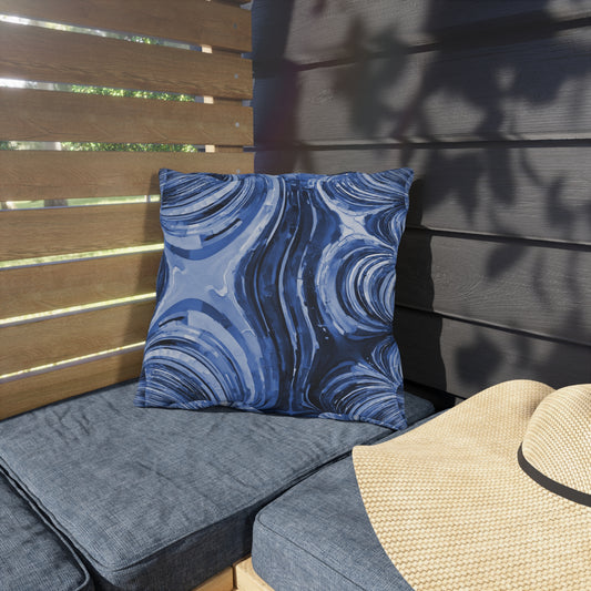 Uzi Spiral Deep Blue Outdoor Pillow, 16" x 16"
