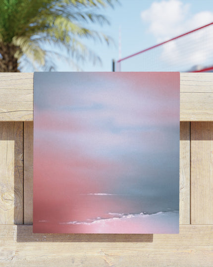 Gray Sea Pink Fog Beach Towel, 18" x 27"
