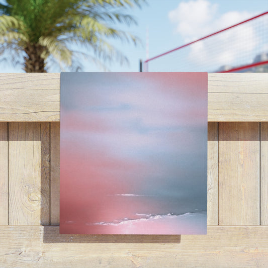 Gray Sea Pink Fog Beach Towel, 18" x 27"