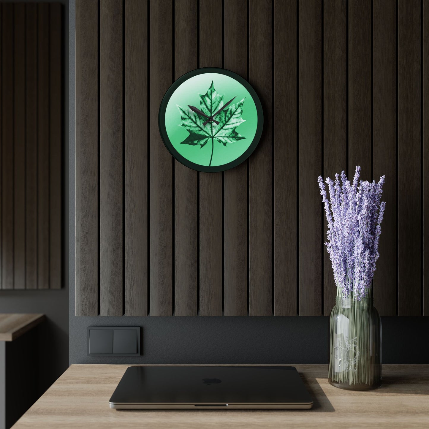 Mint Green Maple Leaf Acrylic Wall Clock, Round or Square, 10.75" x 10.75"
