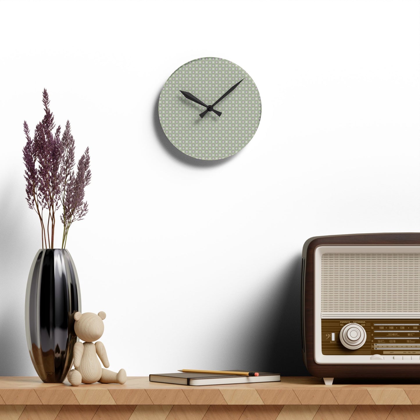 Olive Star-crossed Bodies Acrylic Round Wall Clock, 8" x 8"