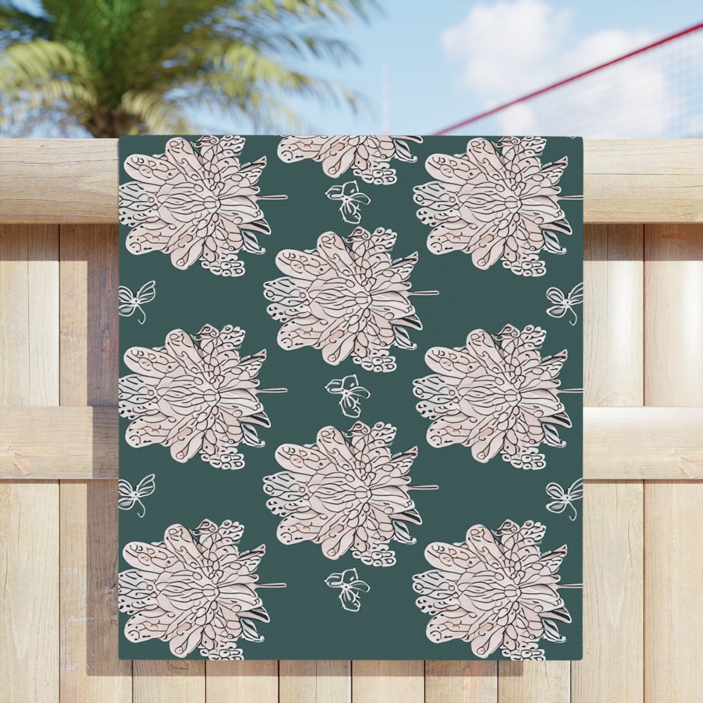 Soft White Floral Butterflies Beach Towel, 30" x 60"