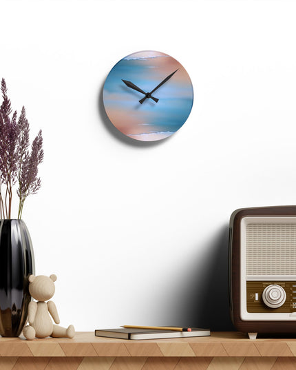 Blue Sea Peach Fog Acrylic Round Wall Clock, 8" x 8"