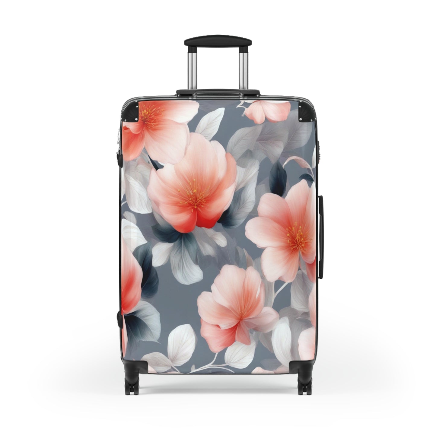 Red Blossom Floral Bunch Large Suitcase with built in lock, 4 double-wheels, telescopic handle, and ABS back hard-shell