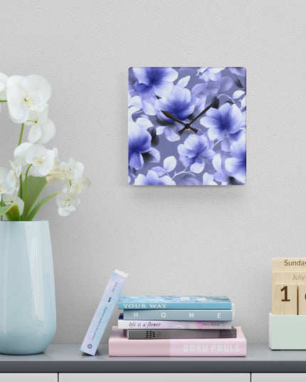 Indigo Blossom Floral Bunch Acrylic Wall Clock, Round or Square, 10.75" x 10.75"
