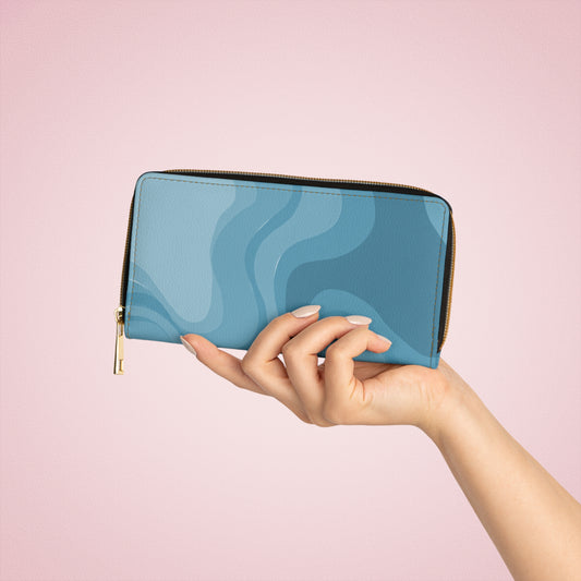 Sky Blue Wavey Elegant Abstract Zipper Wallet - Stylish & Functional Accessory for Everyday Use