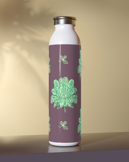 Mint Green Floral Butterflies Slim Water Bottle, 20 oz White