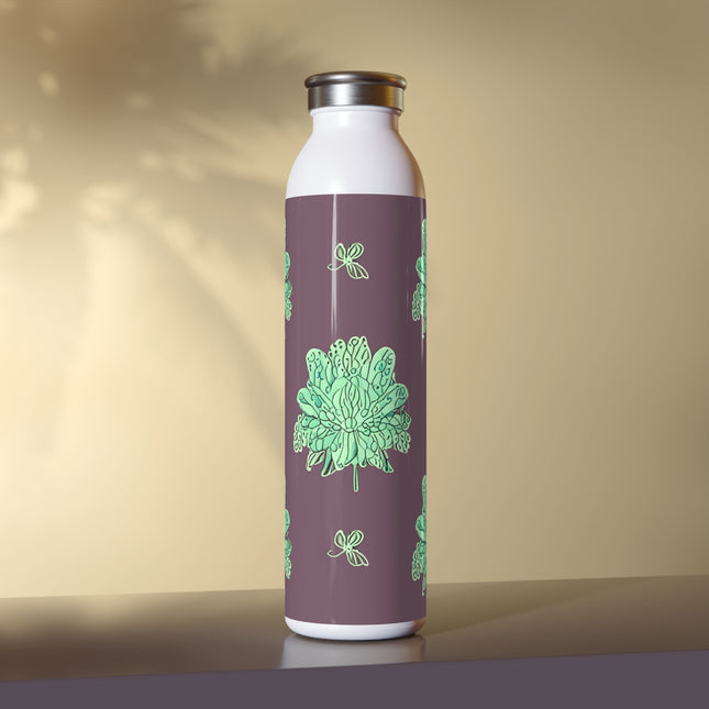 Mint Green Floral Butterflies Slim Water Bottle, 20 oz White