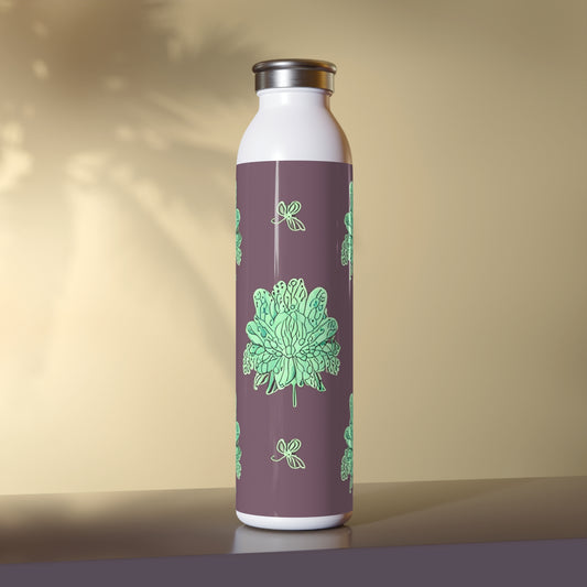 Mint Green Floral Butterflies Slim Water Bottle, 20 oz White