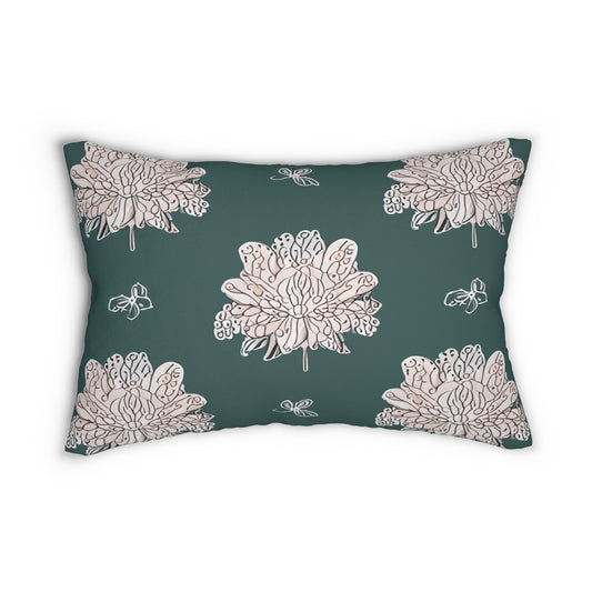 Soft White Floral Butterflies Spun Polyester Lumbar Pillow, 20" x 14"