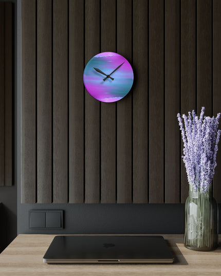 Dark Blue Green Sea Purple Fog Acrylic Round Wall Clock, 8" x 8"