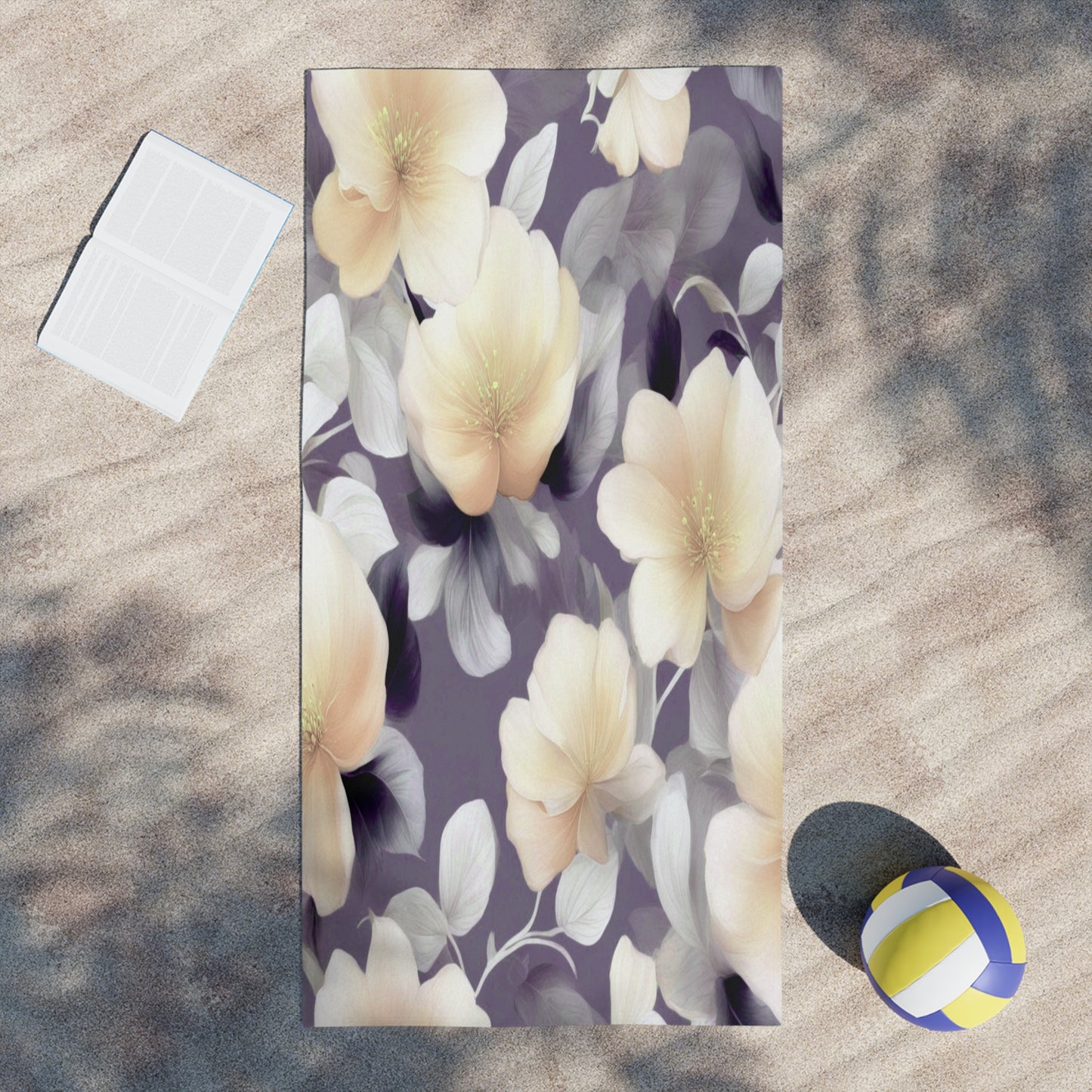 White Blush Floral Bunch Beach Towel, 30" x 60"