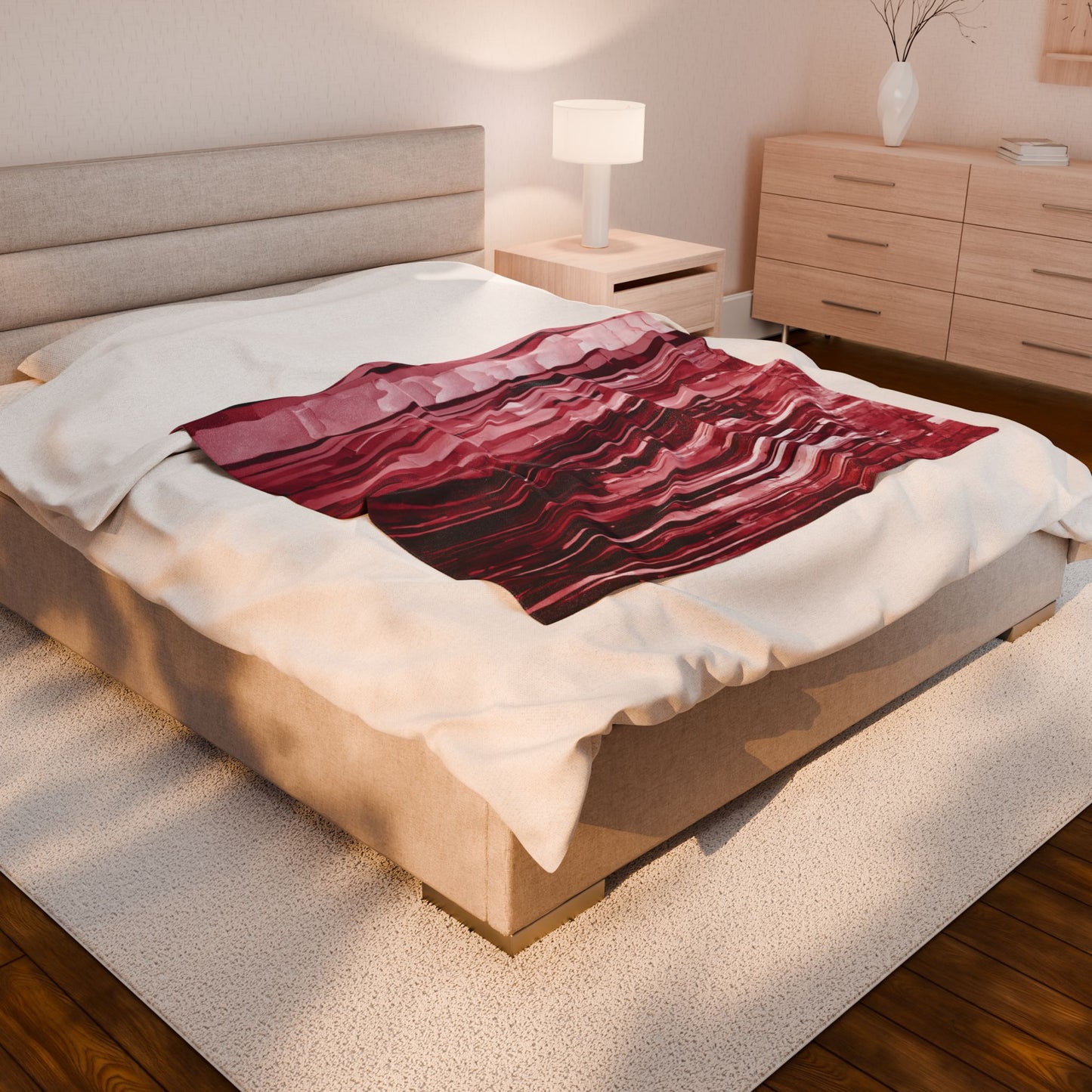 Striped Ruby Velveteen Plush Blanket, 50" x 60"