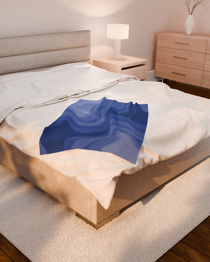 Deep Blue Wavey Velveteen Plush Blanket, 30" x 40"
