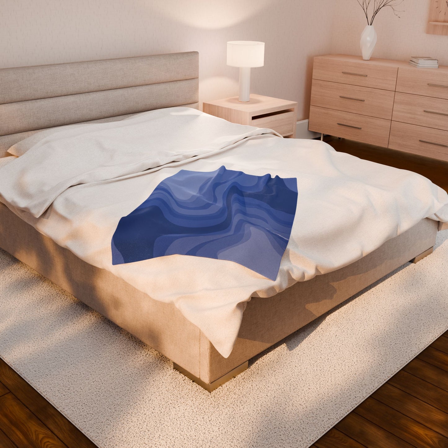 Deep Blue Wavey Velveteen Plush Blanket, 30" x 40"