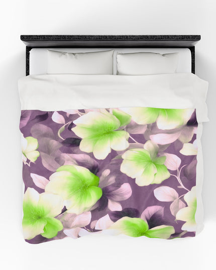 Lime Lavender Floral Bunch Velveteen Plush Blanket, 60" x 80"