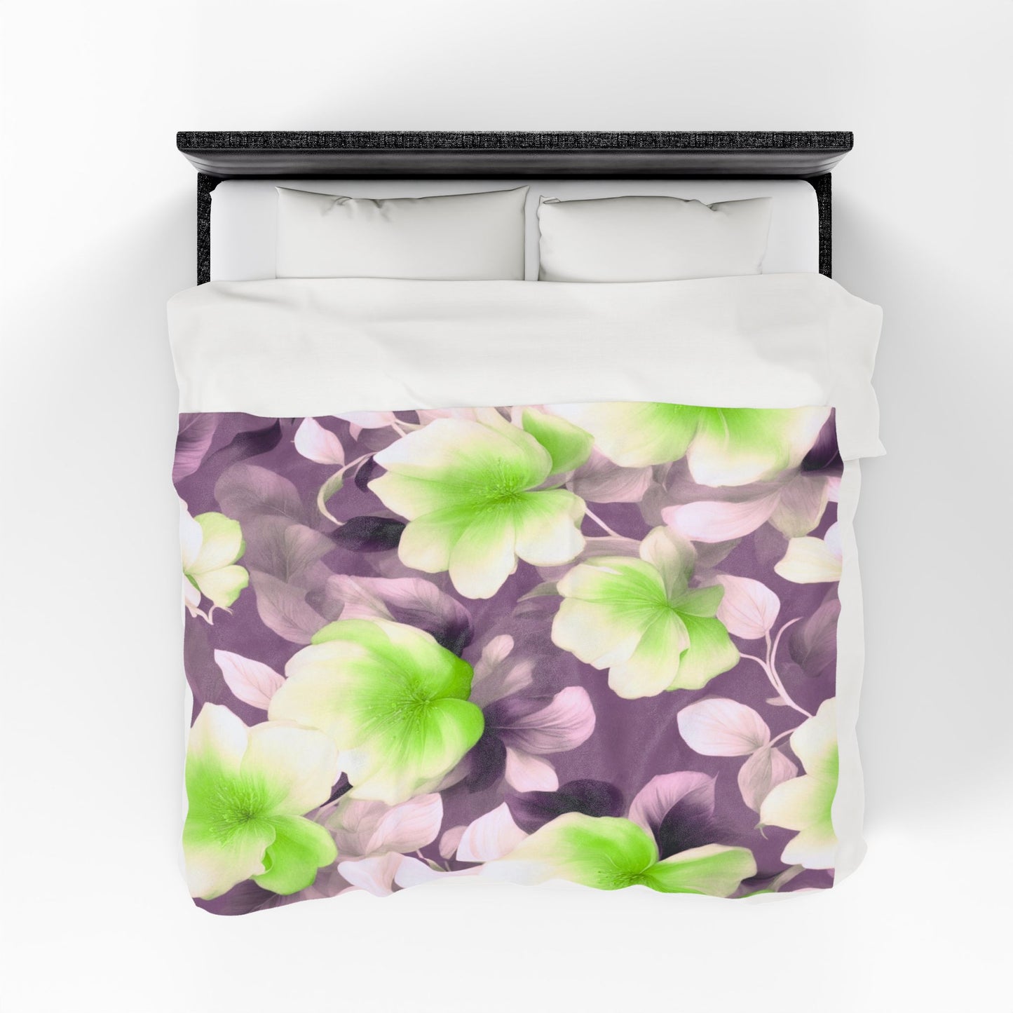 Lime Lavender Floral Bunch Velveteen Plush Blanket, 60" x 80"