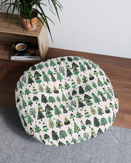Mini Vintage Green Trees Tufted Floor Pillow, Round, 30' x 30'