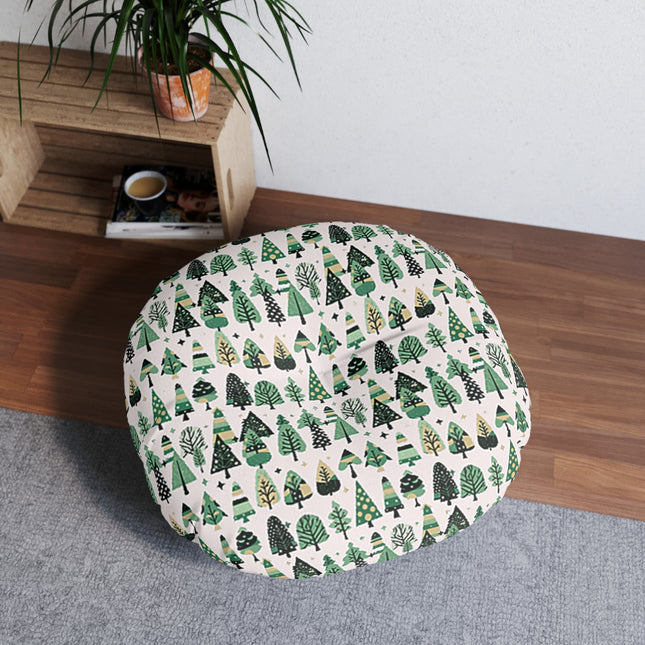 Mini Vintage Green Trees Tufted Floor Pillow, Round, 30' x 30'