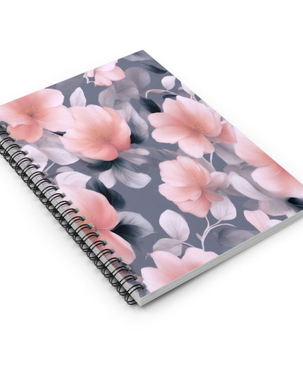 Peach and Blue Gray Floral Bunch Spiral Notebook - Ruled Line, 6" x 8", 118 pages