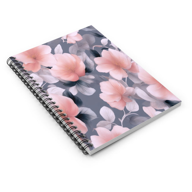Peach and Blue Gray Floral Bunch Spiral Notebook - Ruled Line, 6" x 8", 118 pages