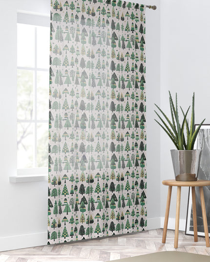 Mini Vintage Green Trees Sheer Window Curtain, 50" x 84", partially transparent