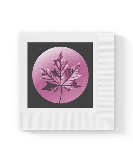 Magenta Maple Leaf White Coined Napkins, 6.5" x 6.5"