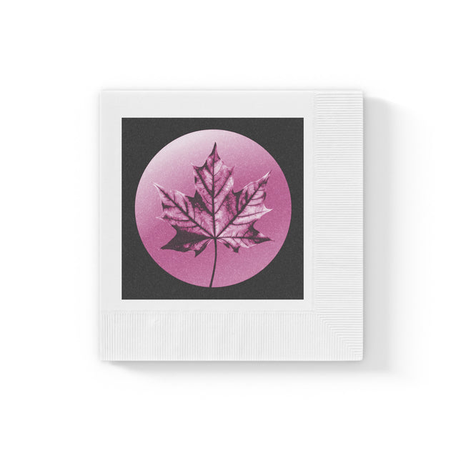 Magenta Maple Leaf White Coined Napkins, 6.5" x 6.5"
