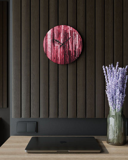 Striped Ruby Acrylic Wall Clock, Round or Square, 10.75" x 10.75"
