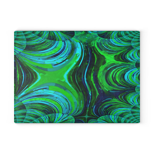 Uzi Spiral Blue Green 11" x 15" Glass Cutting Board