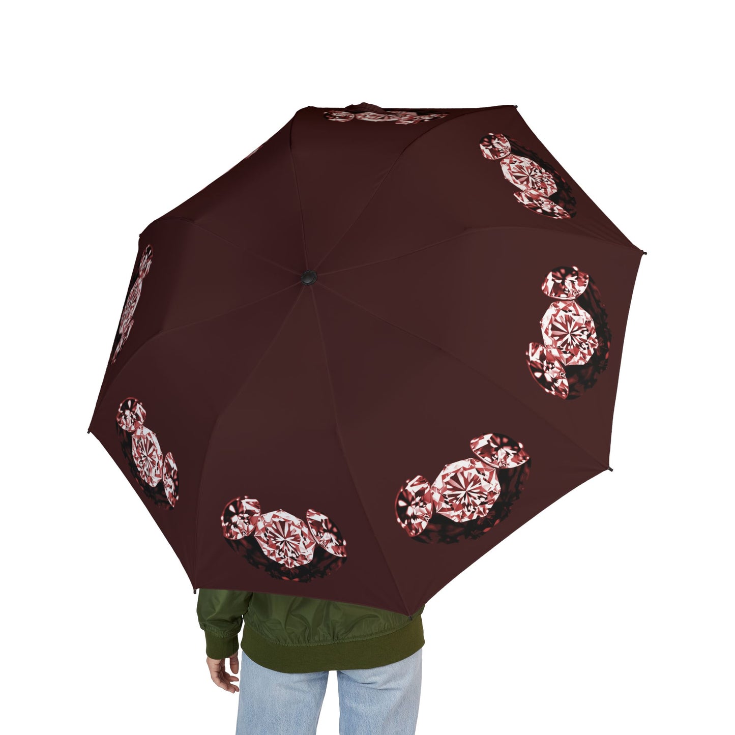 Stylish Garnet Tri-Diamonds Foldable Umbrella - Compact & Chic