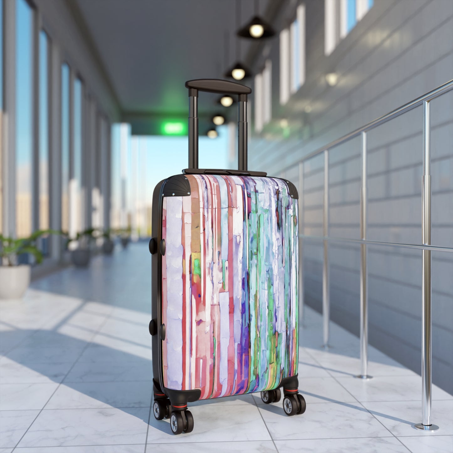 Striped Pastels Small Suitcase with built in lock, 4 double-wheels, telescopic handle, and ABS back hard-shell