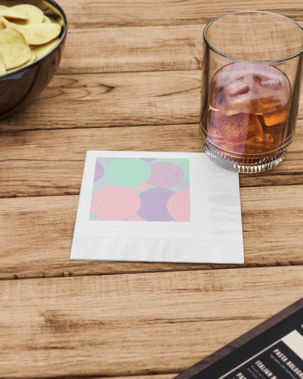 Pastel Peach and Soft Green Patches White Coined Napkins, 4.8" x 4.8"