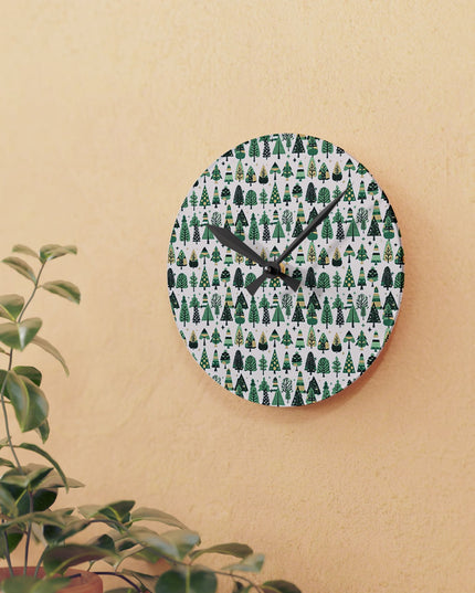 Mini Vintage Green Trees Acrylic Round Wall Clock, 8" x 8"