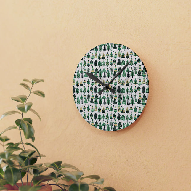 Mini Vintage Green Trees Acrylic Round Wall Clock, 8" x 8"