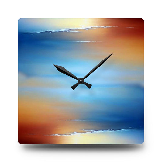 Blue Sea Red Orange Fog Acrylic Wall Clock, Round or Square, 10.75" x 10.75"