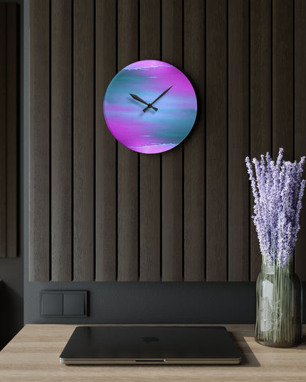 Dark Blue Green Sea Purple Fog Acrylic Wall Clock, Round or Square, 10.75" x 10.75"