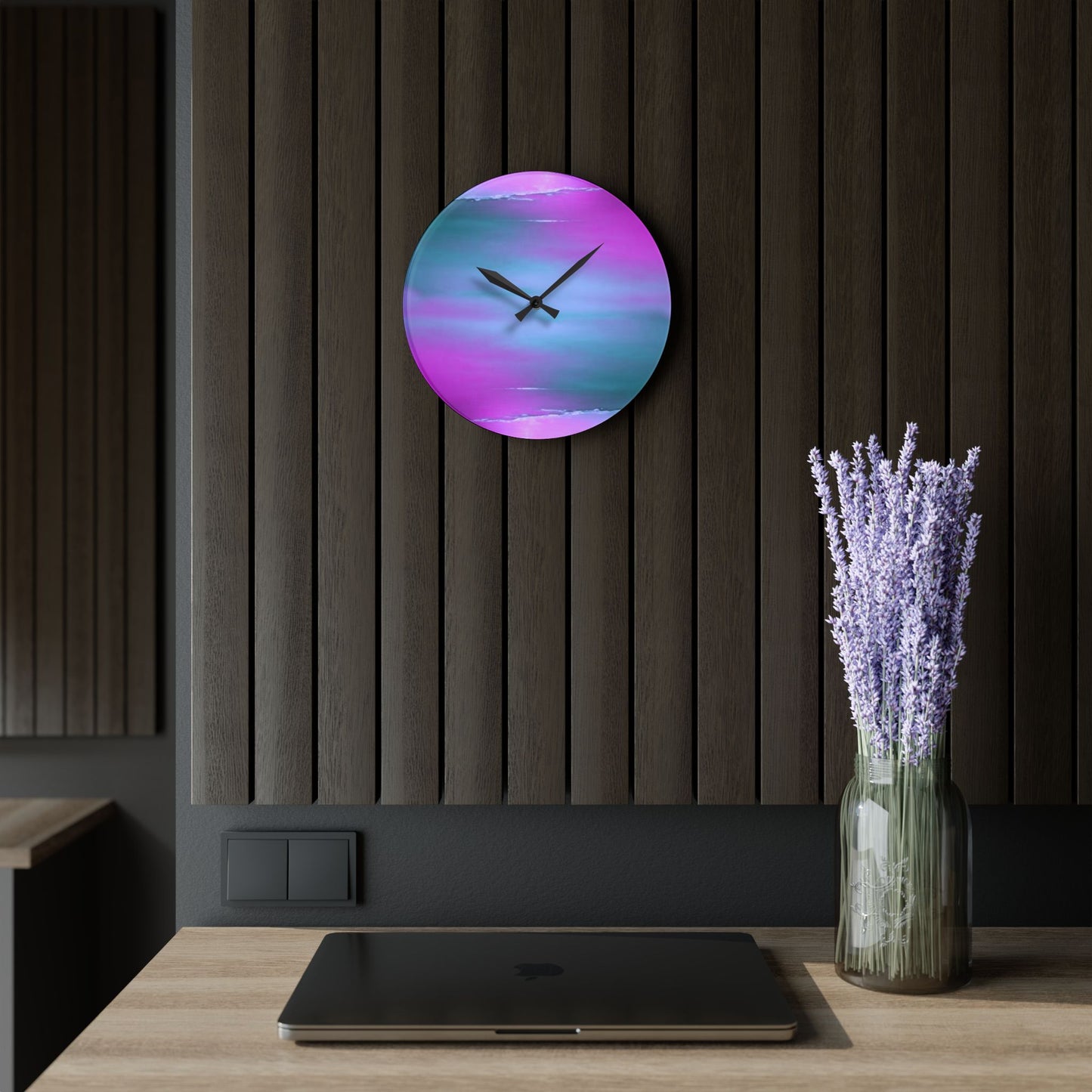 Dark Blue Green Sea Purple Fog Acrylic Wall Clock, Round or Square, 10.75" x 10.75"