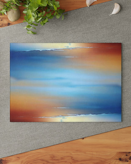 Blue Sea Red Orange Fog 8" x 11" Glass Cutting Board