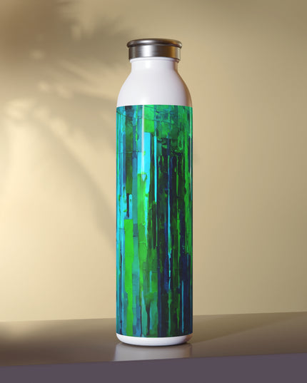 Striped Blue Green Slim Water Bottle, 20 oz White