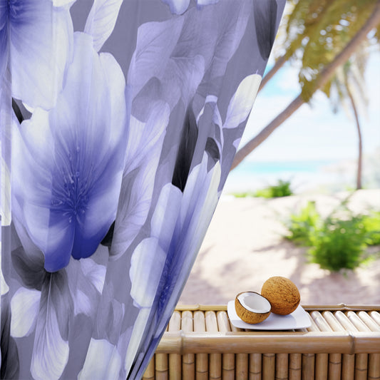 Indigo Blossom Floral Bunch Window Curtain, 50" x  84", blackout