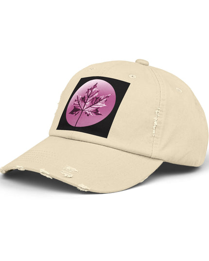 Magenta Maple Leaf Unisex Distressed Cap