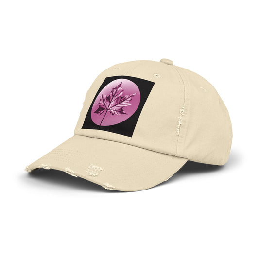 Magenta Maple Leaf Unisex Distressed Cap