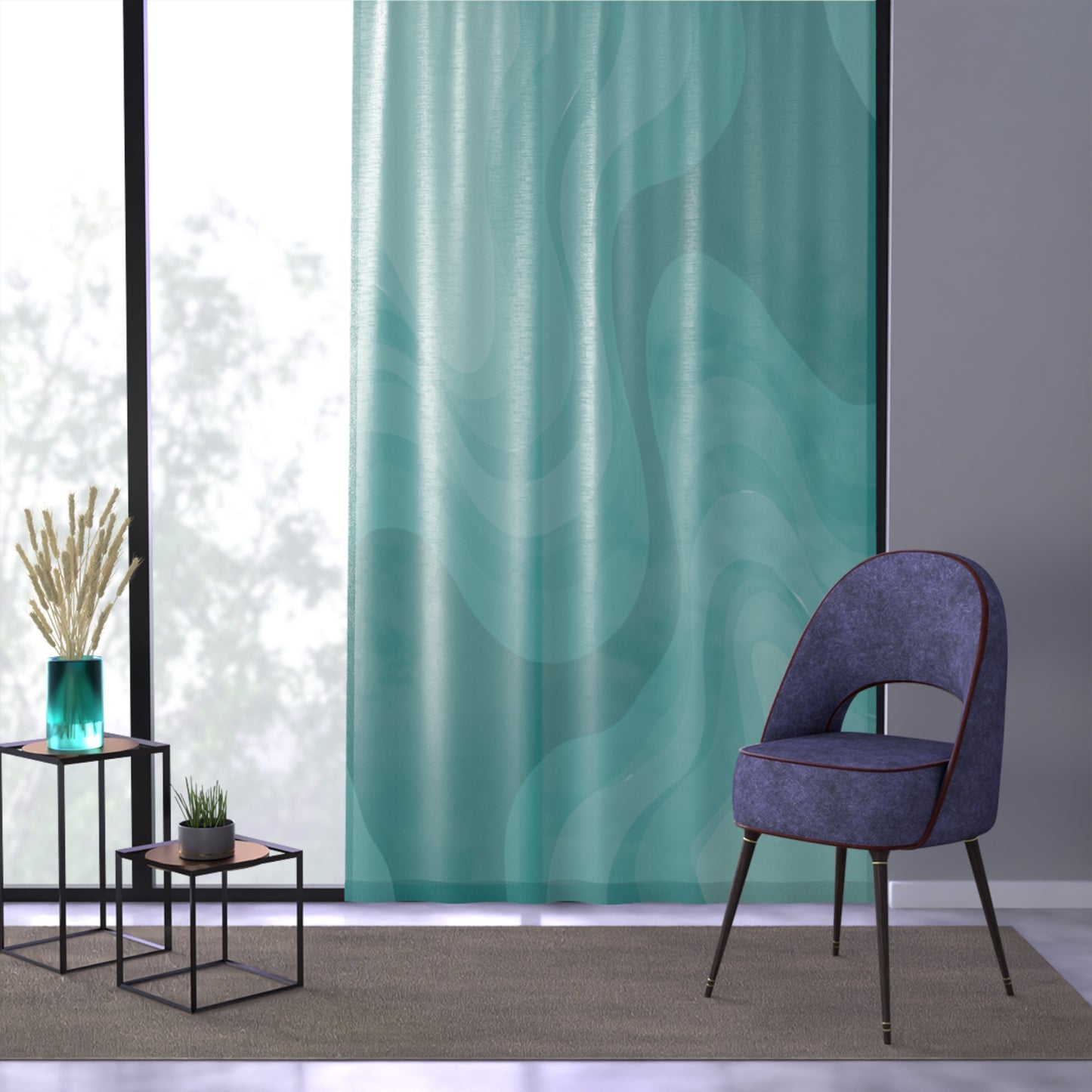 Tif Green Wavey Sheer Window Curtain, 50" x 84", partially transparent